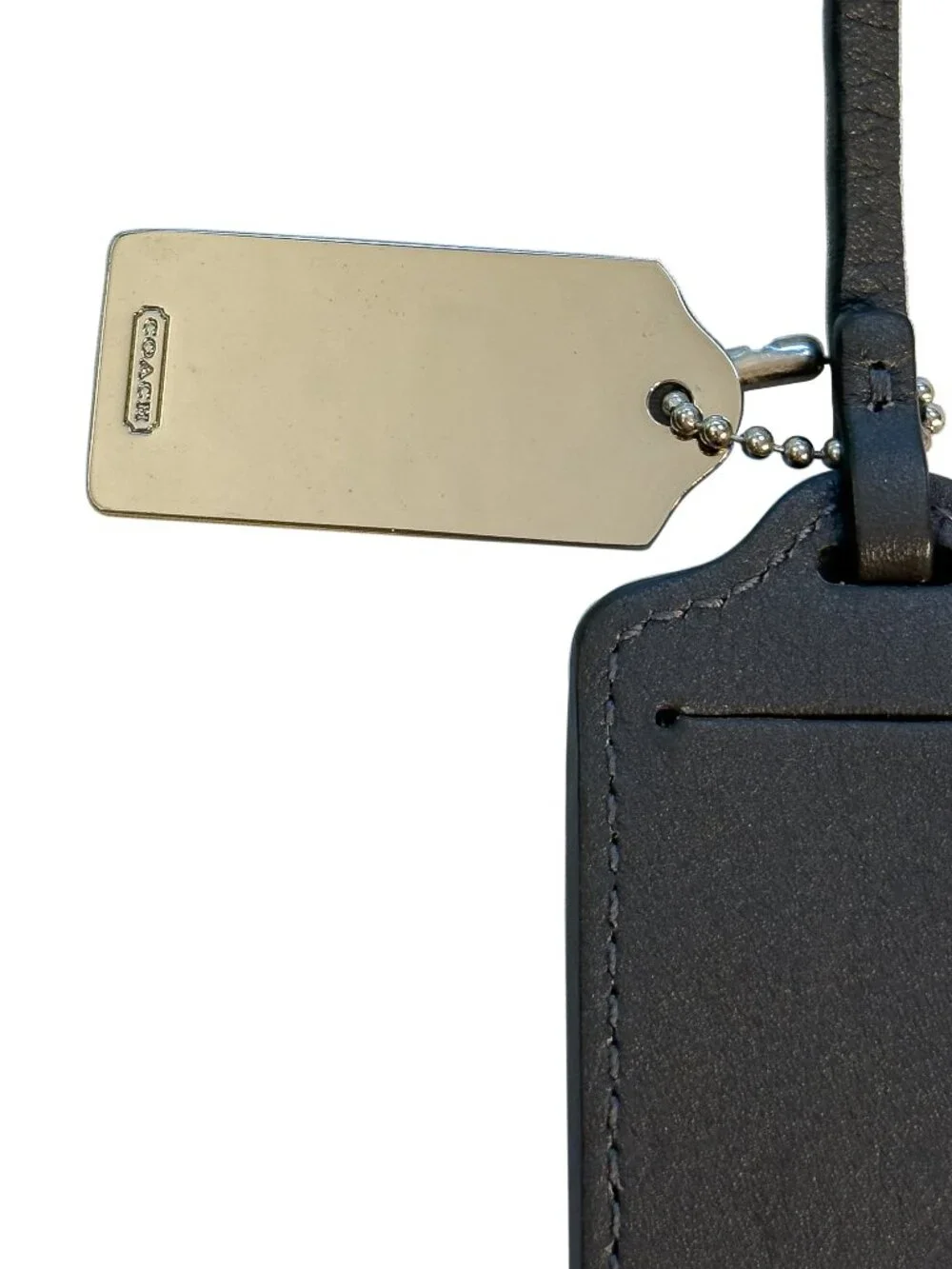 Coach Grey Leather Luggage Bag Tag with Metal Coach Keychain Tag